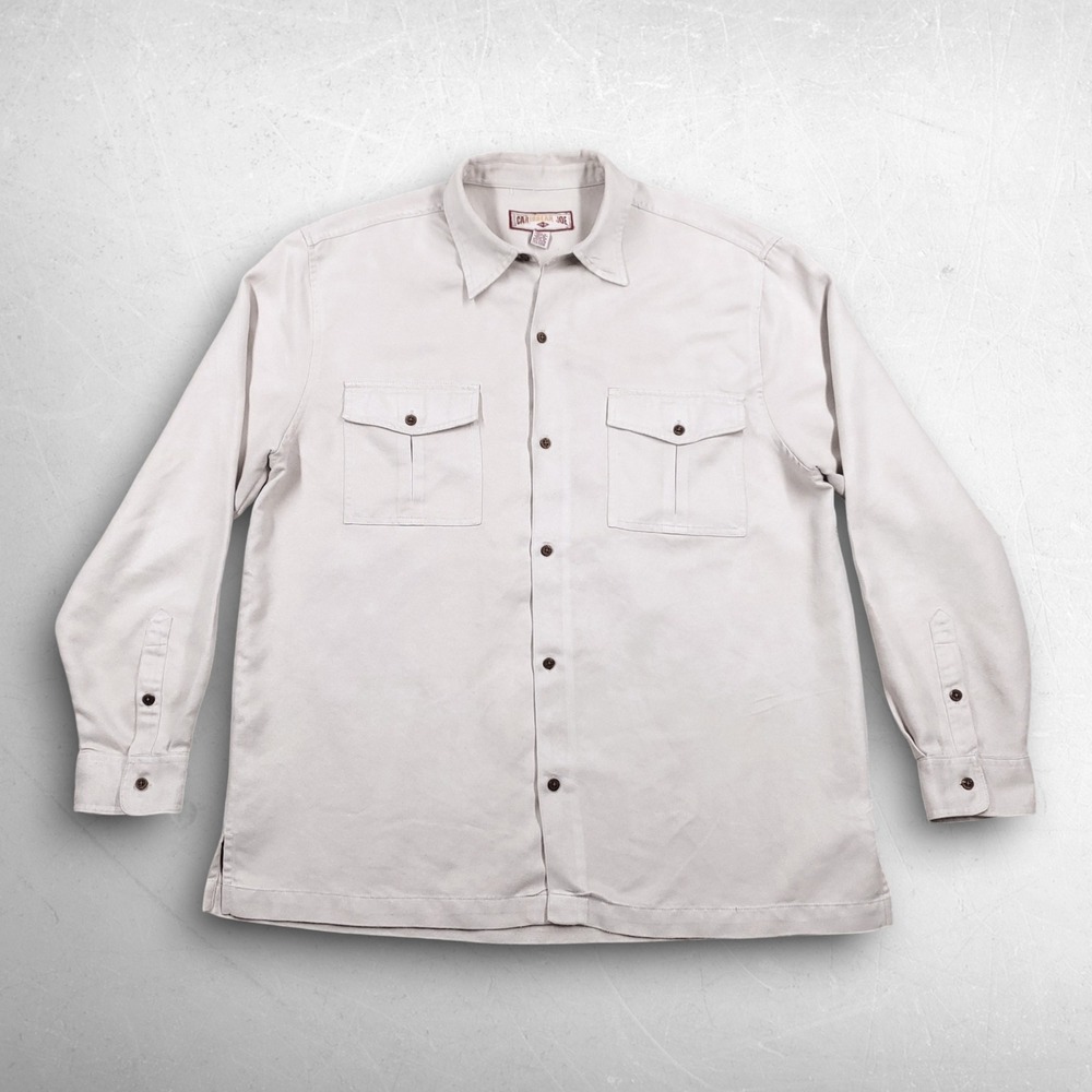 Caribbean Joe Long Sleeve Button Up Shirt Men L Ivory Safari Gorpcore Minimalist
